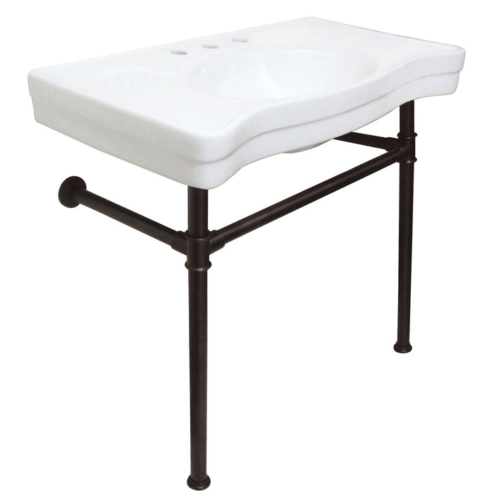 Imperial VPB1365ST Ceramic Console Sink with Stainless Steel Legs, White/Oil Rubbed Bronze