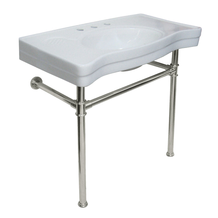 Imperial VPB1366ST Ceramic Console Sink with Stainless Steel Legs, White/Polished Nickel