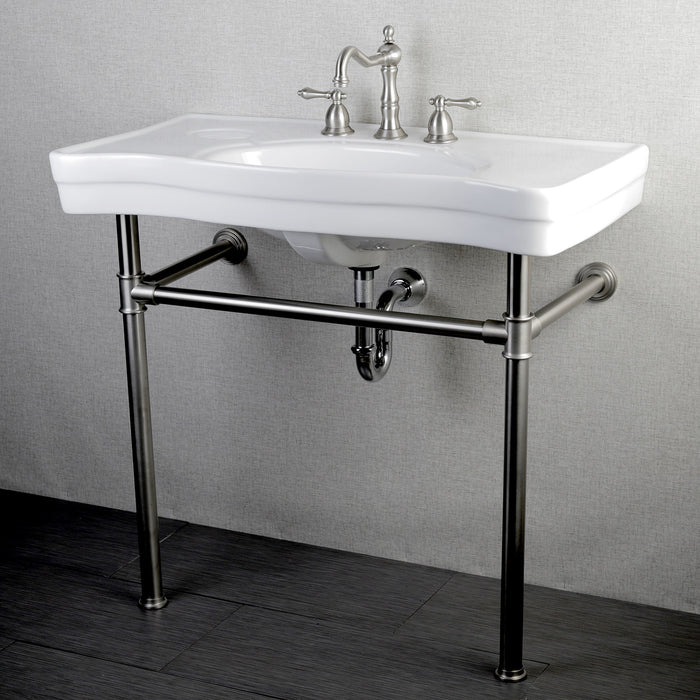 Imperial VPB1368ST Ceramic Console Sink with Stainless Steel Legs, White/Brushed Nickel