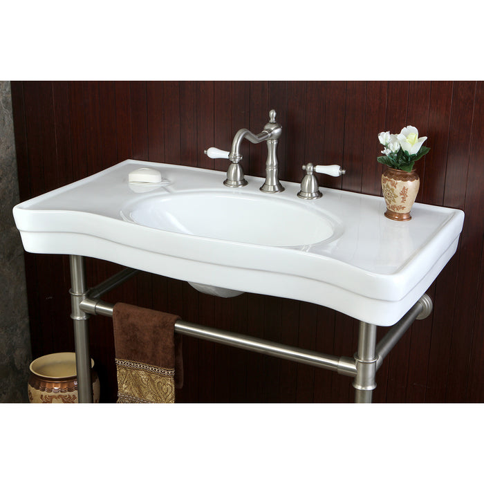 Imperial VPB1368ST Ceramic Console Sink with Stainless Steel Legs, White/Brushed Nickel
