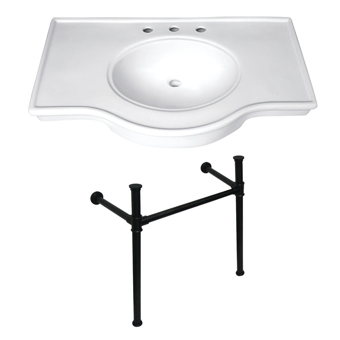Kingston Tulare VPB1375ST - Templeton 37-Inch Ceramic Console Sink with Stainless Steel Legs (8-Inch, 3-Hole), White/Oil Rubbed Bronze