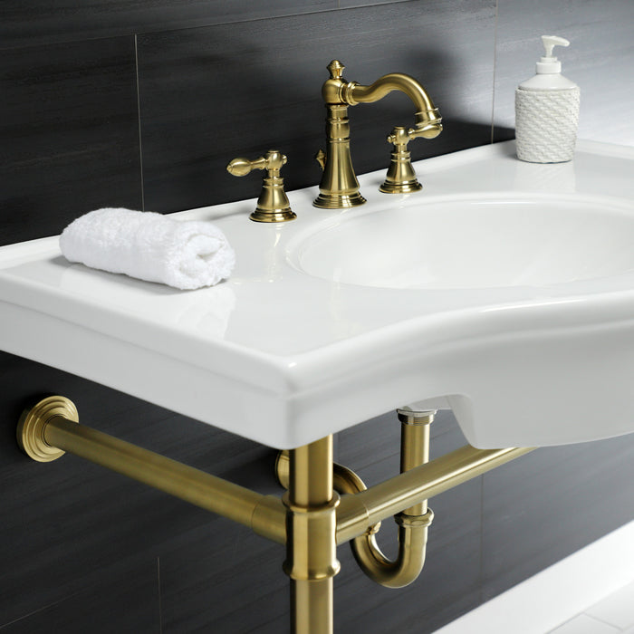 Templeton VPB1377ST 37-Inch Ceramic Console Sink with Stainless Steel Legs (8-Inch, 3-Hole), White/Brushed Brass