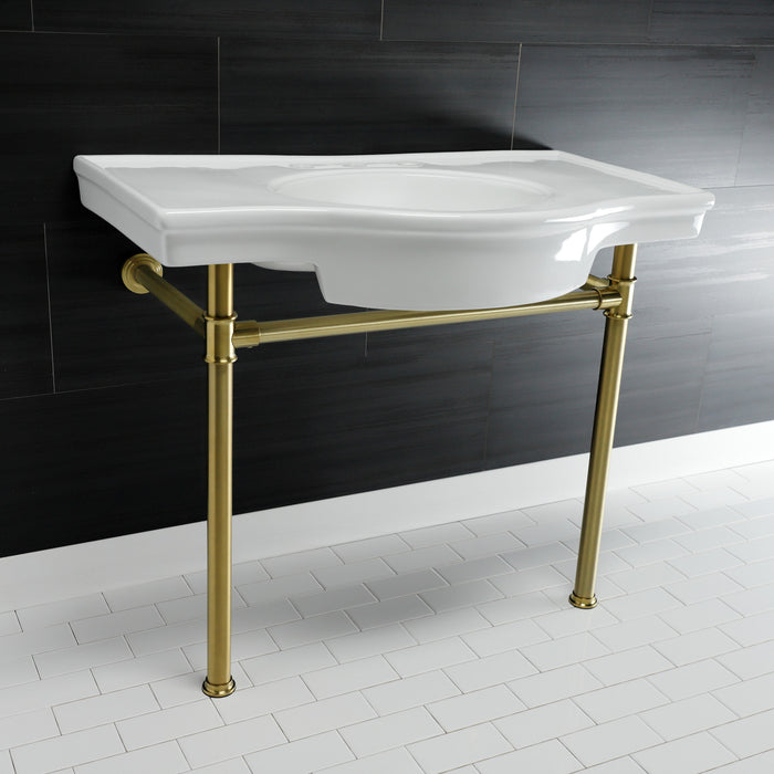 Templeton VPB1377ST 37-Inch Ceramic Console Sink with Stainless Steel Legs (8-Inch, 3-Hole), White/Brushed Brass