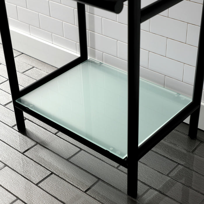 Fauceture VPB2216300 Stainless Steel Console Sink Base with Glass Shelf, Frosted Glass/Matte Black