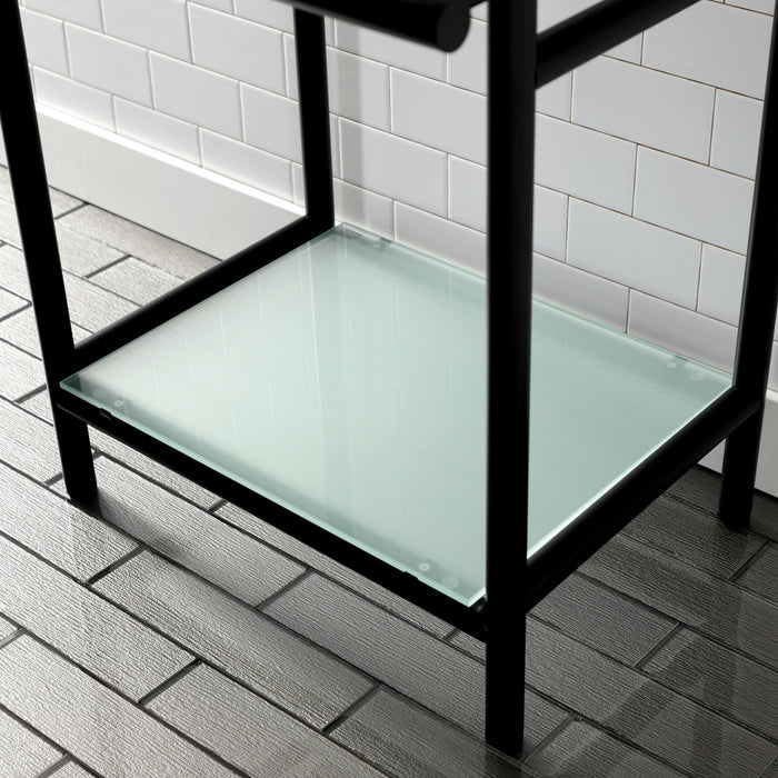 Fauceture VPB2216300 Console Sink Base with Glass Shelf, Frosted Glass/Matte Black