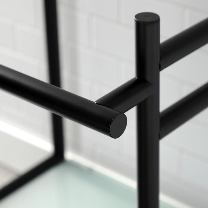 Fauceture VPB2216300 Stainless Steel Console Sink Base with Glass Shelf, Frosted Glass/Matte Black