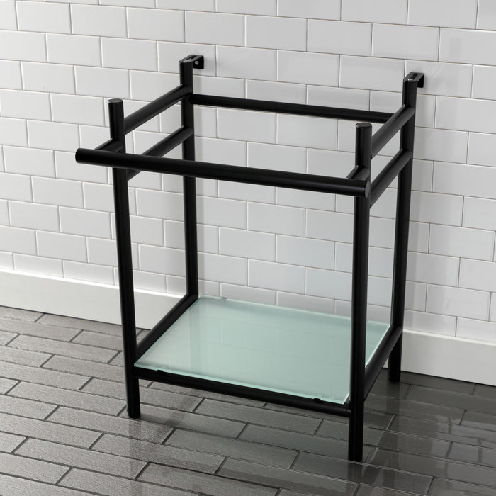Fauceture VPB2216300 Stainless Steel Console Sink Base with Glass Shelf, Frosted Glass/Matte Black
