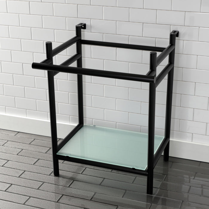 Fauceture VPB2216300 Console Sink Base with Glass Shelf, Frosted Glass/Matte Black