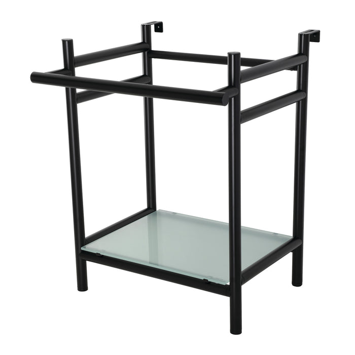 Fauceture VPB2216300 Stainless Steel Console Sink Base with Glass Shelf, Frosted Glass/Matte Black