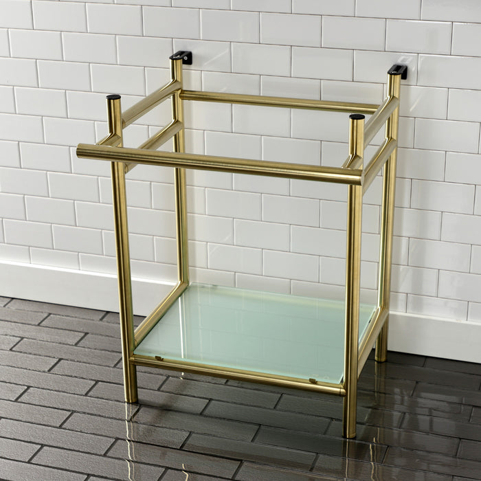 Fauceture VPB2216307 Console Sink Base with Glass Shelf, Frosted Glass/Brushed Brass