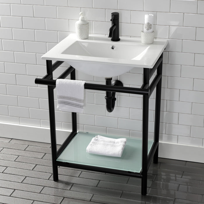 Fauceture VPB24187W10 24-Inch Ceramic Console Sink Set, White/Matte Black