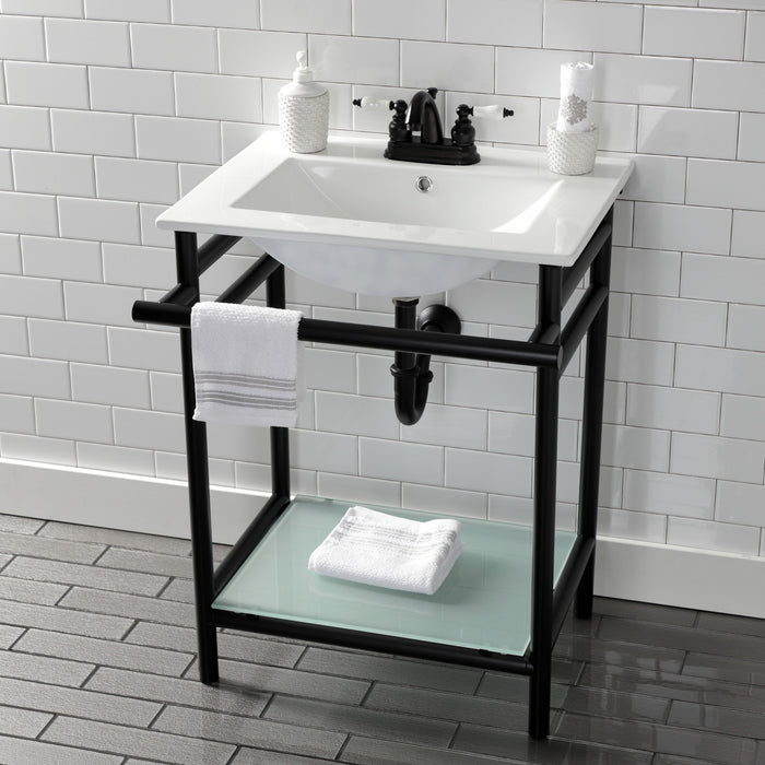 Fauceture VPB24187W40 24-Inch Ceramic Console Sink Set, White/Matte Black