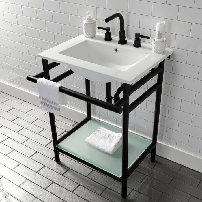 Fauceture VPB24187W80 24-Inch Ceramic Console Sink Set, White/Matte Black