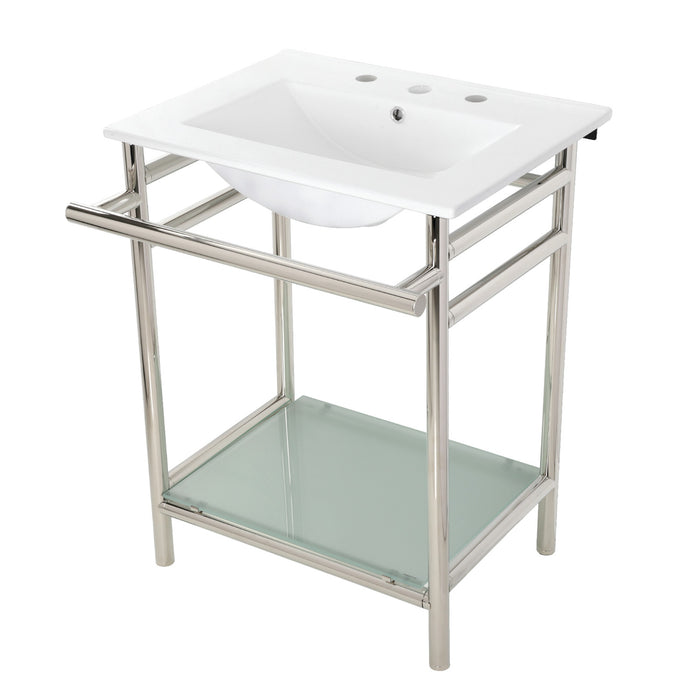 Fauceture VPB24187W86 24-Inch Ceramic Console Sink Set, White/Polished Nickel