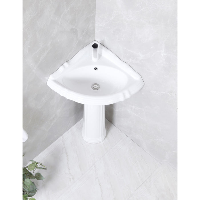 Venus VPB2710 27-Inch Ceramic Corner Pedestal Sink (Single Hole), Glossy White