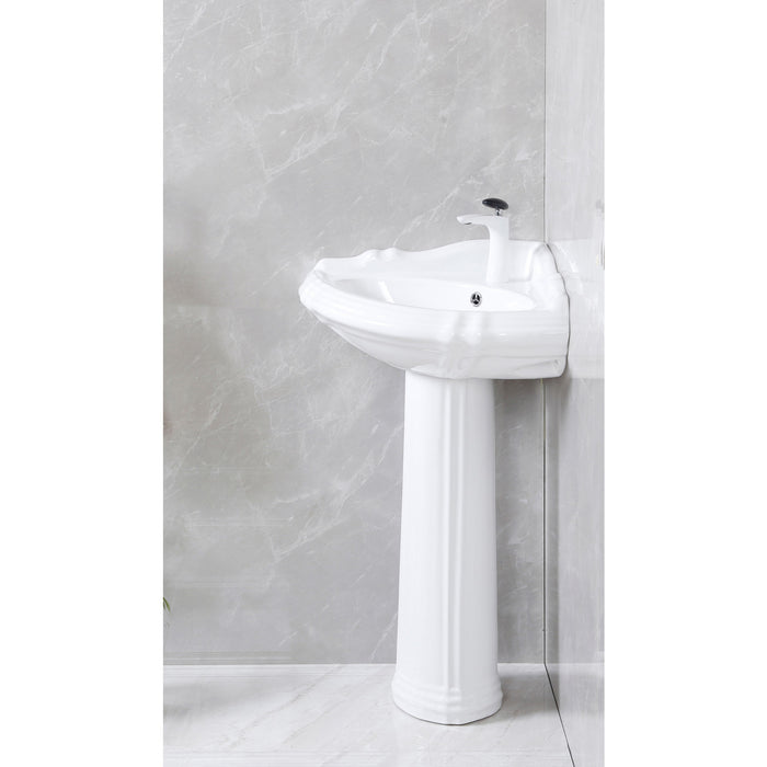 Venus VPB2710 27-Inch Ceramic Corner Pedestal Sink (Single Hole), Glossy White
