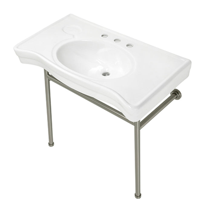 Bristol VPB28140W88 36-Inch Console Sink with Stainless Steel Legs (8-Inch, 3 Hole), White/Brushed Nickel