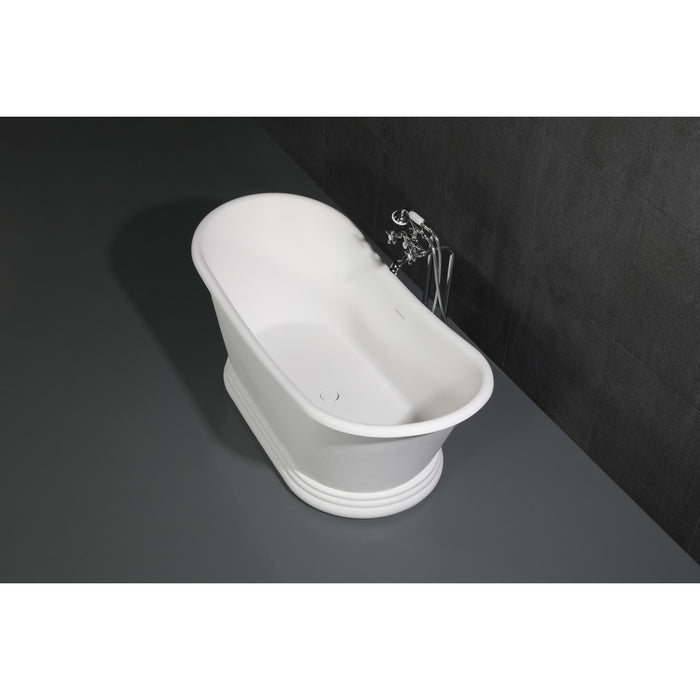 Arcticstone VRTDS673026 67-Inch Double Slipper Solid Surface Pedestal Tub with Drain, Glossy White/Matte White