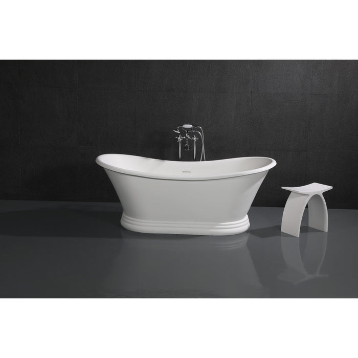 Arcticstone VRTDS673026 67-Inch Double Slipper Solid Surface Pedestal Tub with Drain, Glossy White/Matte White