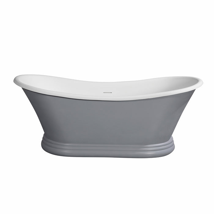 Arcticstone VRTDS673026WG 67-Inch Double Slipper Solid Surface Pedestal Tub with Drain, Glossy White/Matte Gray