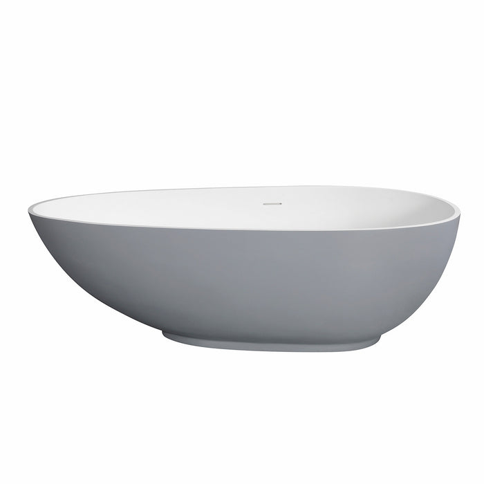 Arcticstone VRTOV683321WG 67-Inch Egg Shaped Solid Surface Freestanding Tub with Drain, Glossy White/Matte Gray