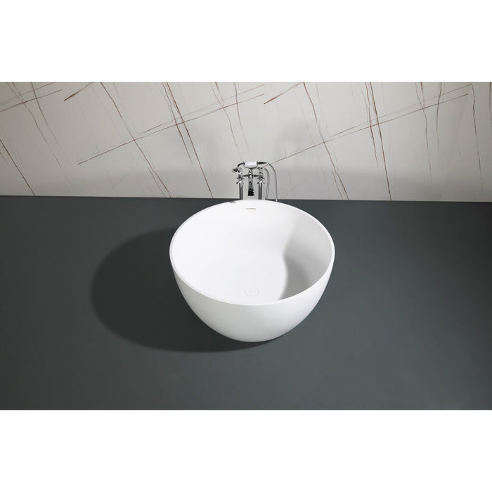 Arcticstone VRTRO454523 46-Inch Round Solid Surface White Stone Freestanding Tub with Drain, Matte White