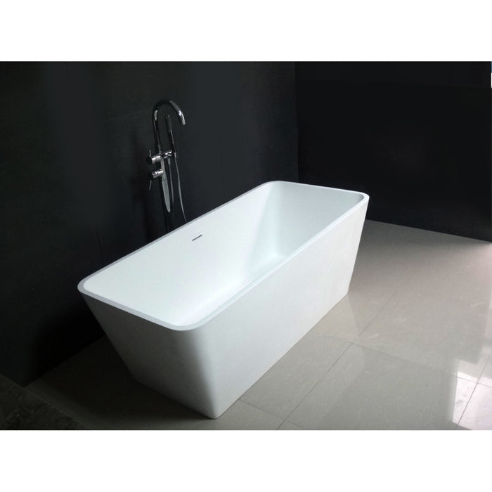 Arcticstone VRTSQ592722 59-Inch Solid Surface White Stone Freestanding Tub with Drain, Matte White