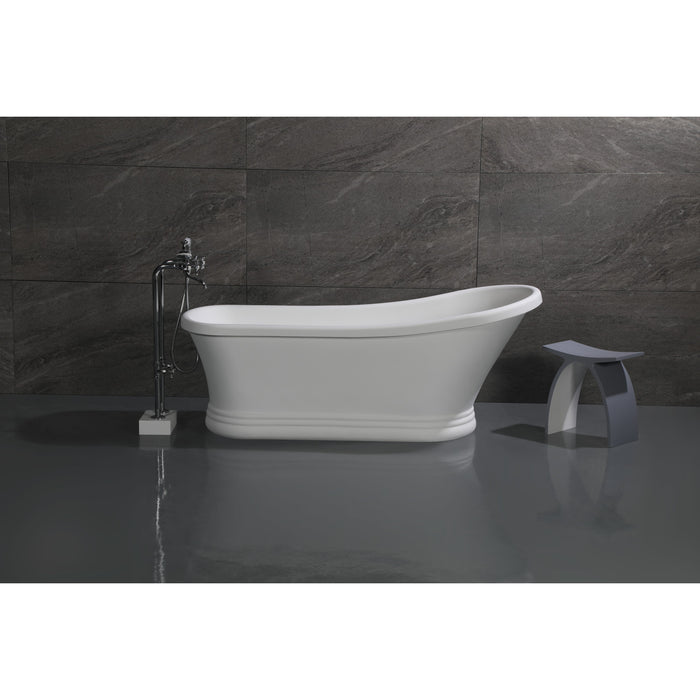 Arcticstone VRTSS673026 68-Inch Slipper Solid Surface Pedestal Tub with Drain, Glossy White/Matte White
