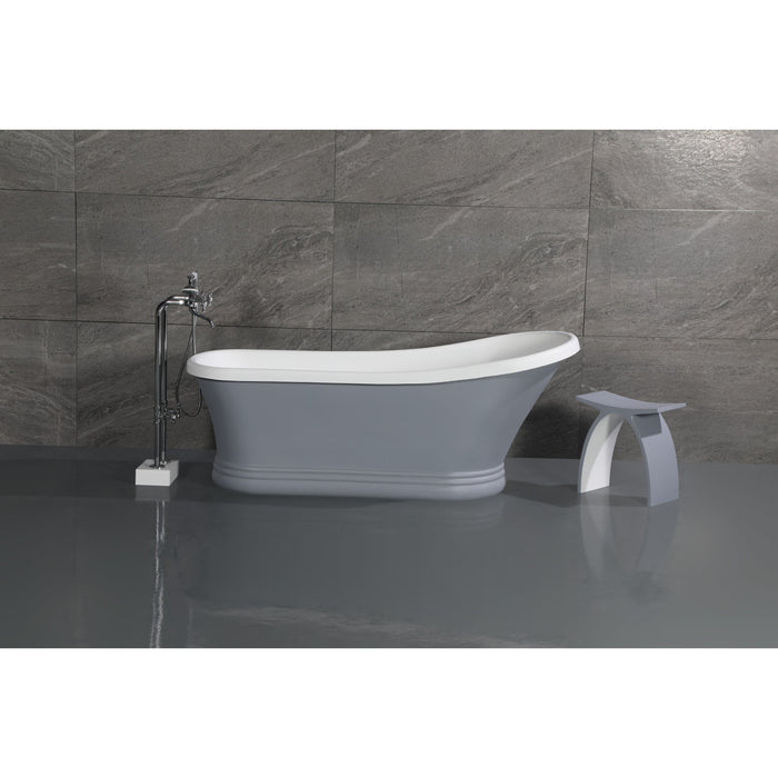 Arcticstone VRTSS673026WG 68-Inch Slipper Solid Surface Pedestal Tub with Drain, Glossy White/Matte Gray