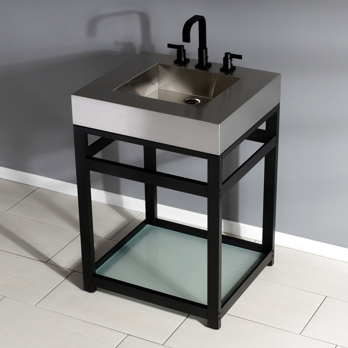 Kingston Commercial VSP2522B0 Steel Console Sink Base with Glass Shelf, Matte Black