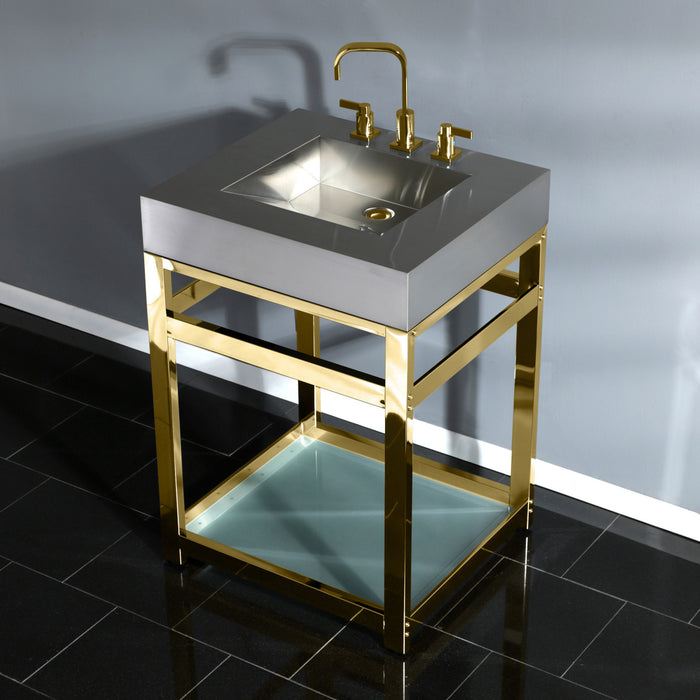 Kingston Commercial VSP2522B2 Steel Console Sink Base with Glass Shelf, Polished Brass