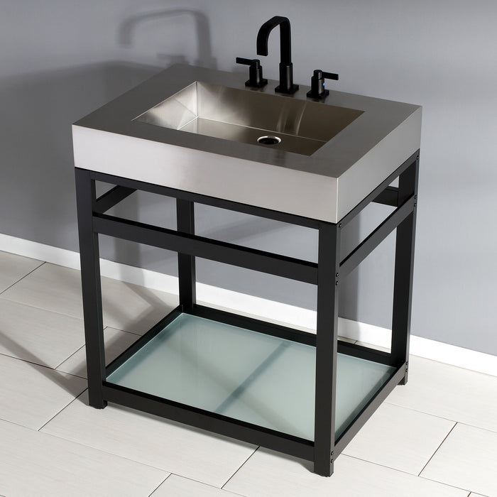 Kingston Commercial VSP3122B0 Steel Console Sink Base with Glass Shelf, Matte Black