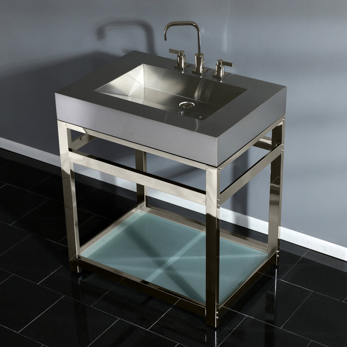 Kingston Commercial VSP3122B6 Steel Console Sink Base with Glass Shelf, Polished Nickel