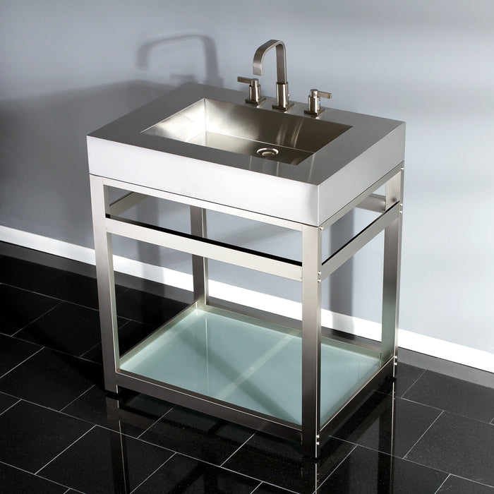 Kingston Commercial VSP3122B8 Steel Console Sink Base with Glass Shelf, Brushed Nickel