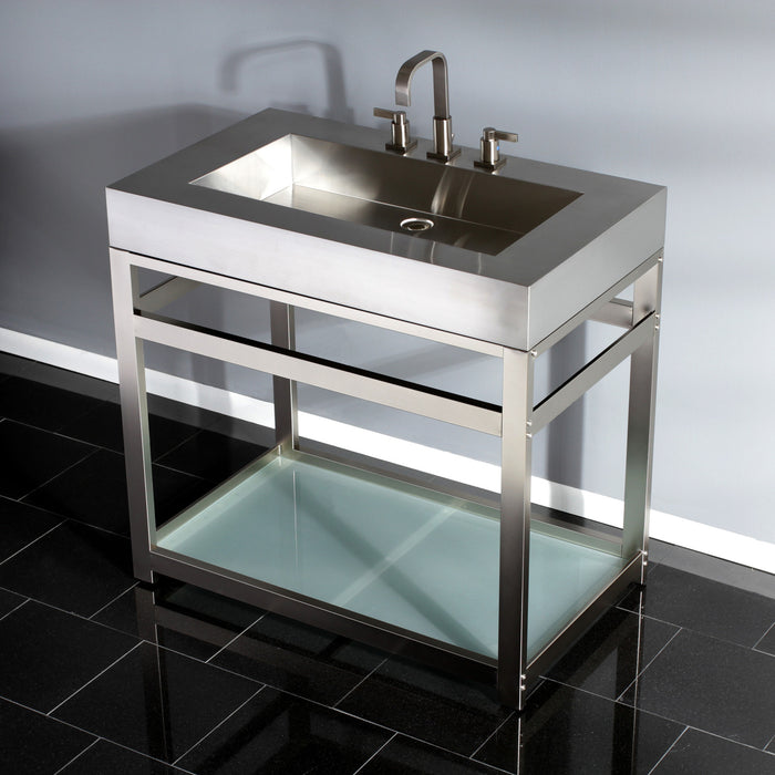 Kingston Commercial VSP3722B8 Steel Console Sink Base with Glass Shelf, Brushed Nickel