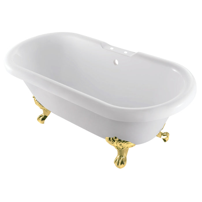 Aqua Eden VT7DS672924JNH2 67-Inch Acrylic Clawfoot Tub with 7-Inch Faucet Drillings, White/Polished Brass