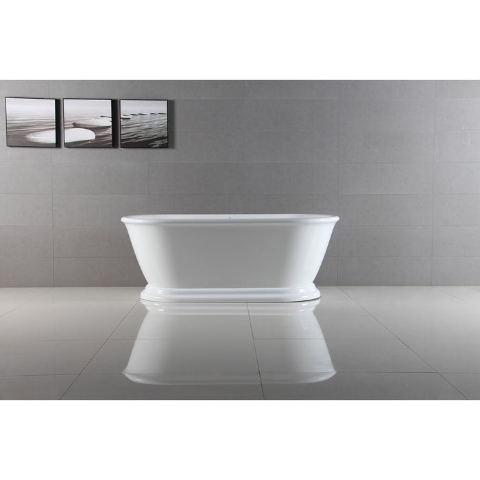 Aqua Eden VTDE663124 66-Inch Acrylic Double Ended Pedestal Tub with Square Overflow and Pop-Up Drain, White