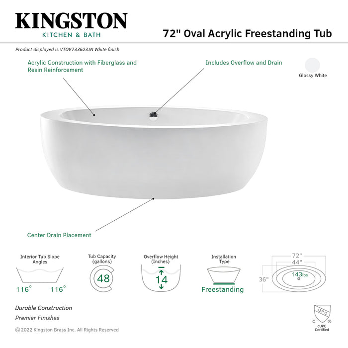 Aqua Eden VTOV733623JN 72-Inch Acrylic Freestanding Tub with Drain, Glossy White