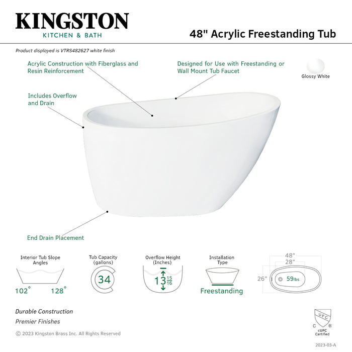 Aqua Eden VTRS482627 48-Inch Acrylic Freestanding Tub with Drain, Glossy White