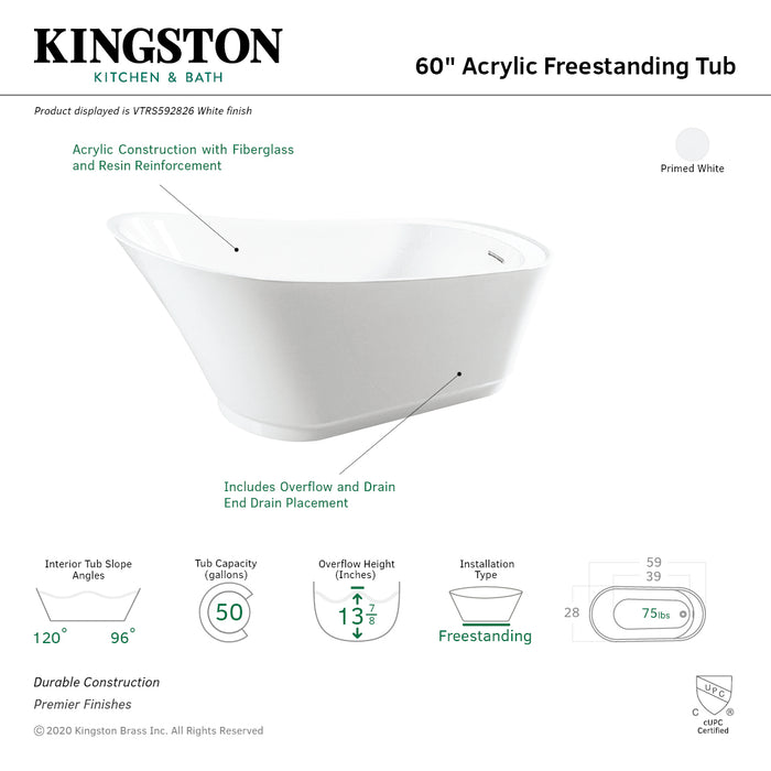 Begonia VTRS592826 59-Inch Acrylic Single Slipper Freestanding Tub with Drain, White