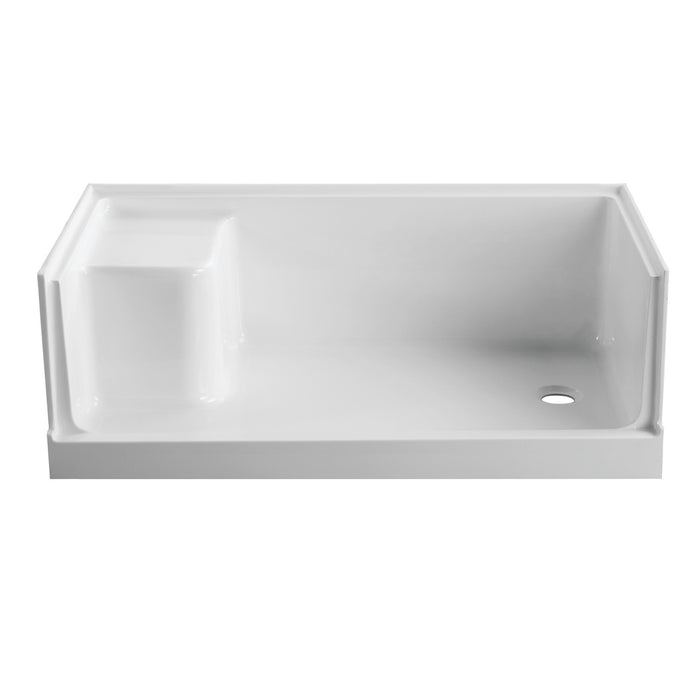 Grenada VTSB603221R 60-Inch x 32-Inch Anti-Skid Acrylic Shower Base with Integral Seat, Right Hand Drain, White