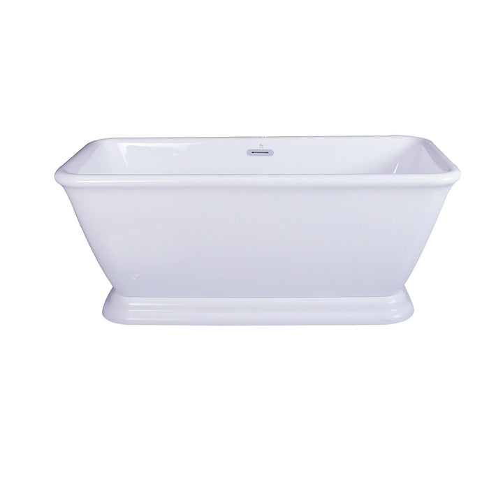 Aqua Eden VTSQ663124 66-Inch Acrylic Double Ended Pedestal Tub with Square Overflow and Pop-Up Drain, White