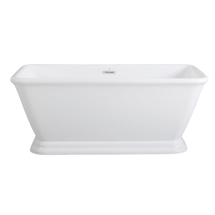 Aqua Eden VTSQ663124 66-Inch Acrylic Double Ended Pedestal Tub with Square Overflow and Pop-Up Drain, White
