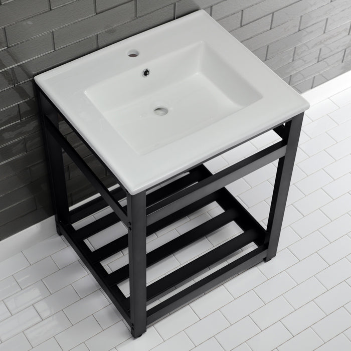 Fauceture VWP2522A0 25-Inch Ceramic Console Sink Set, White/Matte Black