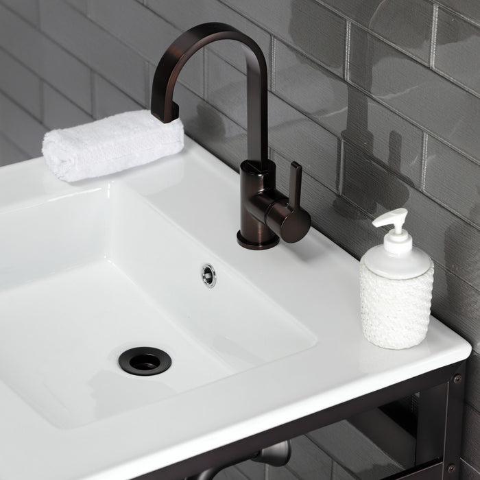 Fauceture VWP2522A5 25-Inch Ceramic Console Sink Set, White/Oil Rubbed Bronze