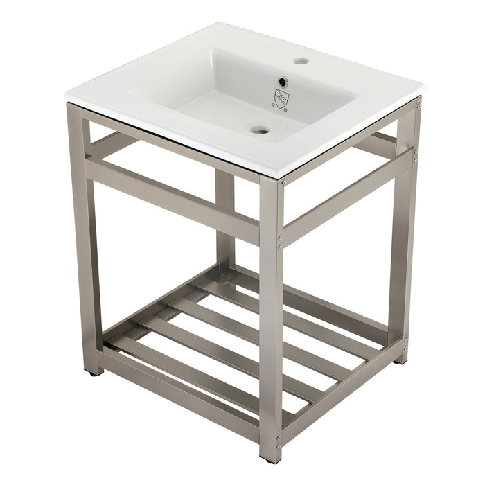 Fauceture VWP2522A8 25-Inch Ceramic Console Sink Set, White/Brushed Nickel