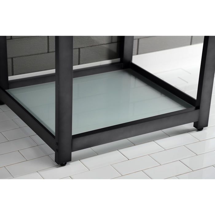 Kingston Quadras VWP2522B0 25-Inch Ceramic Console Sink with Steel Base and Glass Shelf (1-Hole), White/Matte Black