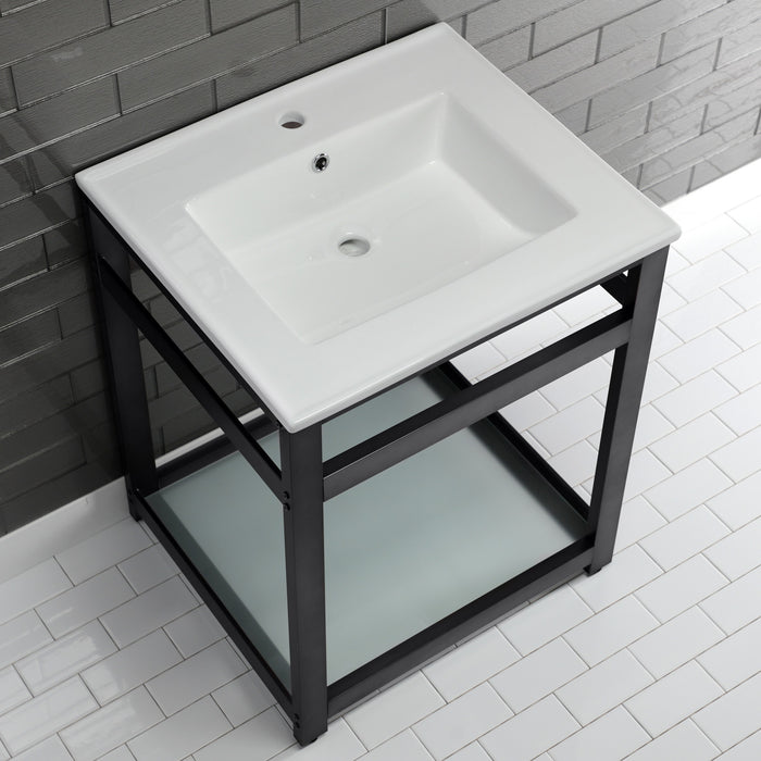 Fauceture VWP2522B0 25-Inch Ceramic Console Sink Set, White/Matte Black