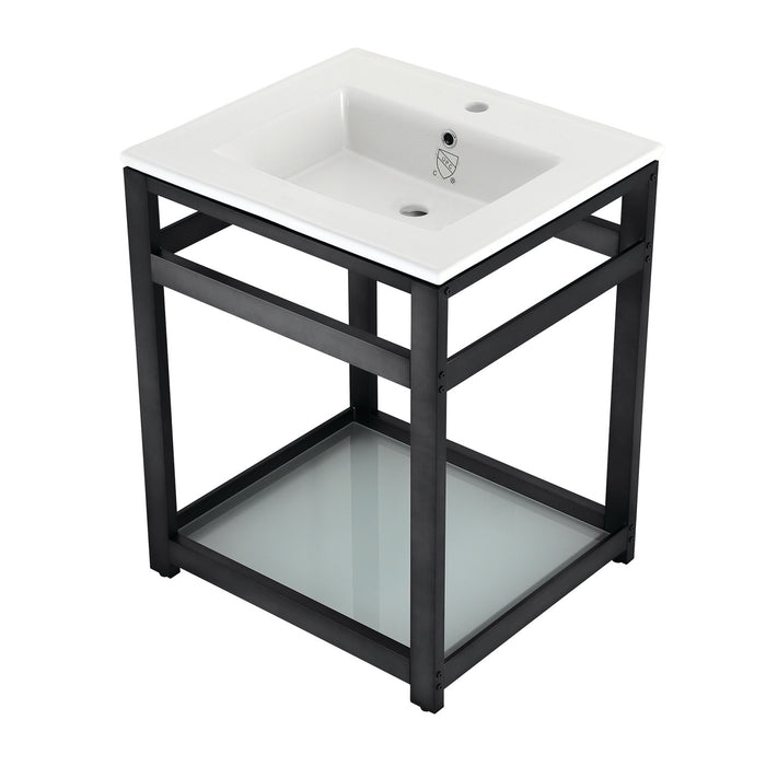 Fauceture VWP2522B0 25-Inch Ceramic Console Sink Set, White/Matte Black
