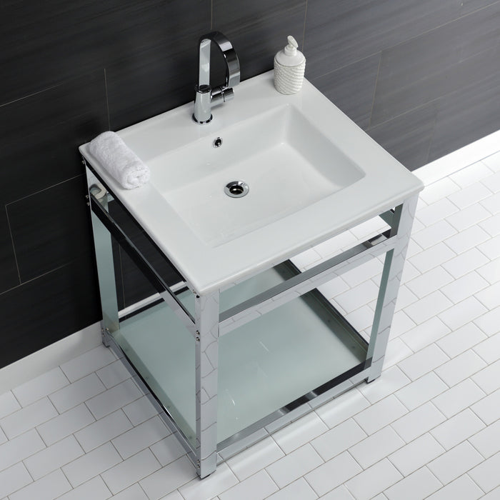Fauceture VWP2522B1 25-Inch Ceramic Console Sink Set, White/Chrome